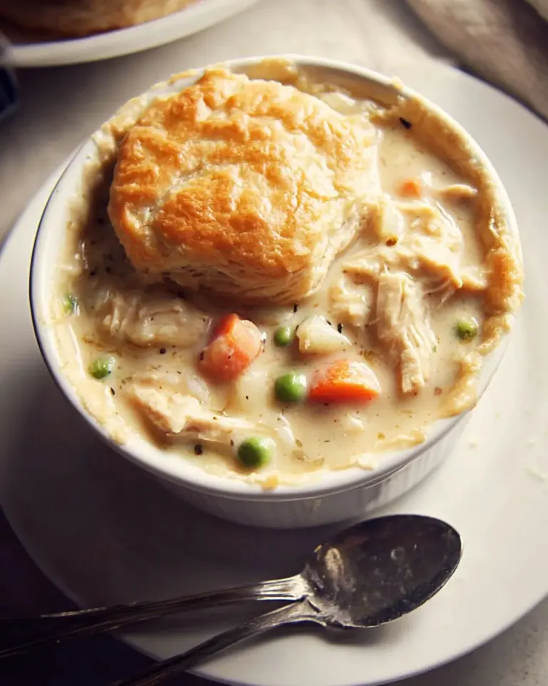 Delicious Crock Pot Chicken Pot Pie served in a bowl with vegetables