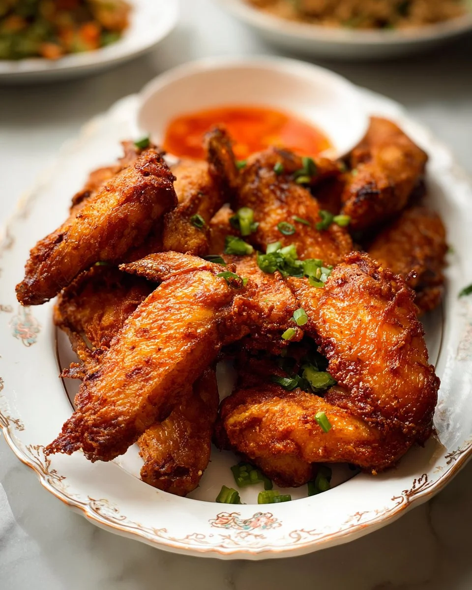 Delicious fried chicken wings Chinese style with a crispy coating and flavorful spices