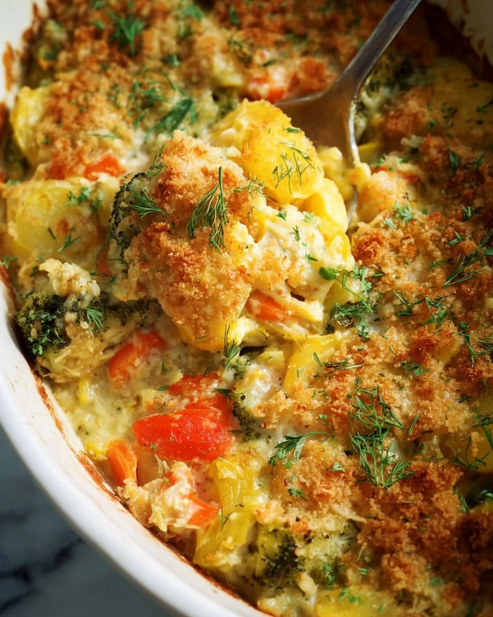 Irresistibly cheesy vegetable casserole served in a baking dish