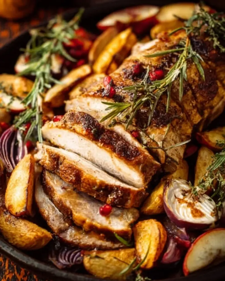 Apple cider brined pork loin recipe with succulent meat and herbs