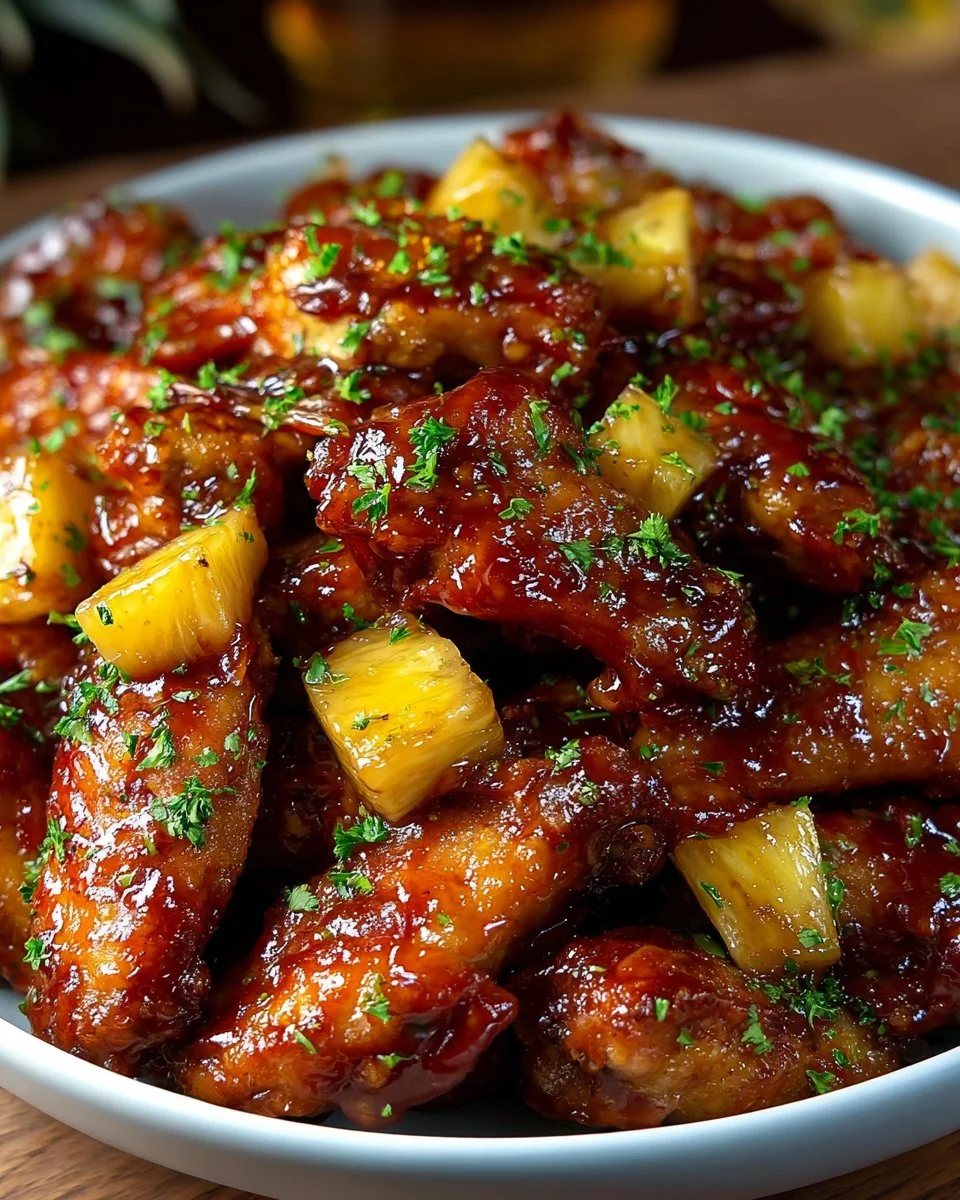 Delicious Brown Sugar Pineapple Wings served on a platter.