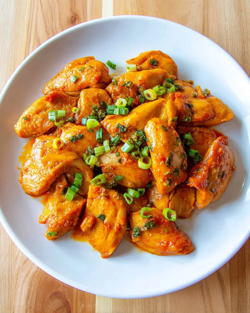 Juicy Buffalo Chicken Thighs recipe with spicy sauce and garnishes