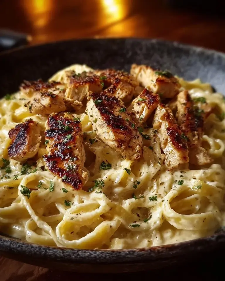 Delicious Cajun Chicken Fettuccine Alfredo served in a bowl with herbs.
