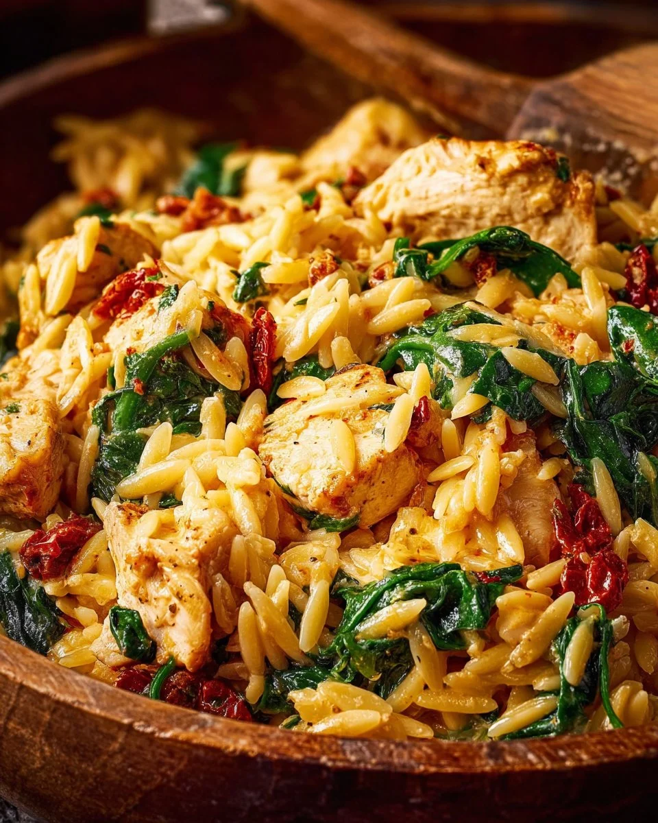 Cajun Chicken Orzo served in a bowl with fresh herbs and spices