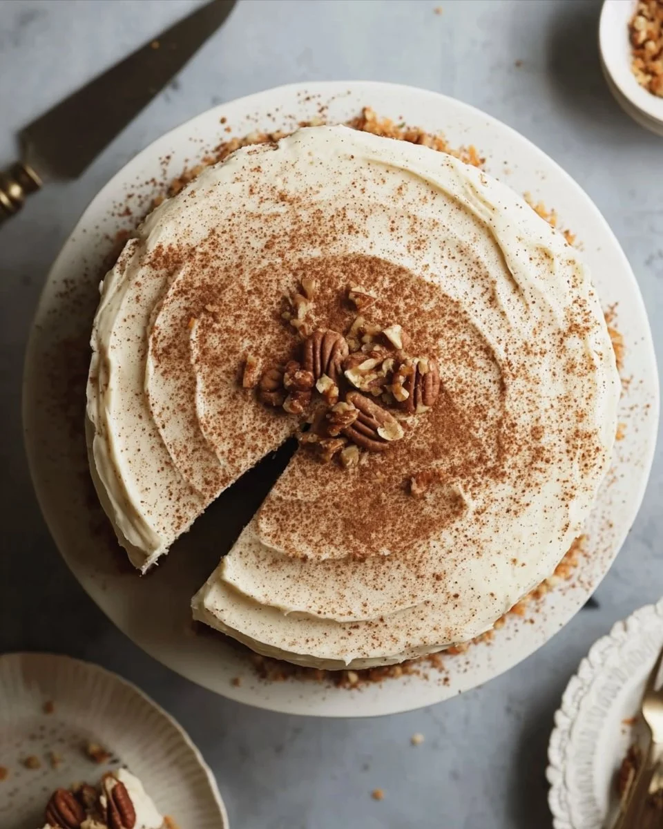 Delicious homemade Carrot Spice Cake topped with cream cheese frosting