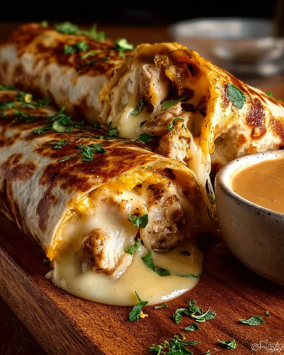 Delicious cheesy garlic chicken wraps ready to be enjoyed