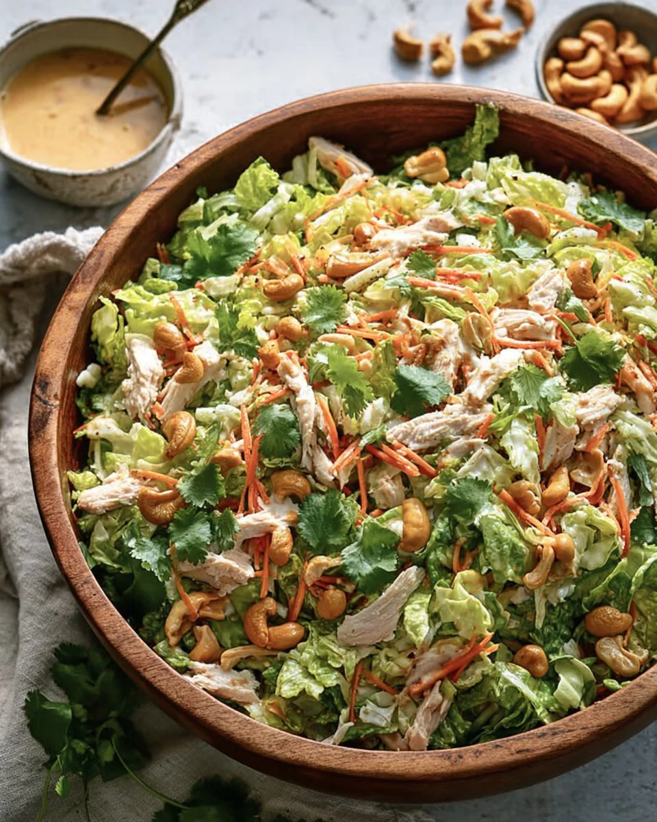 Healthy Chicken Cashew Crunch Salad with colorful vegetables and crunchy cashews