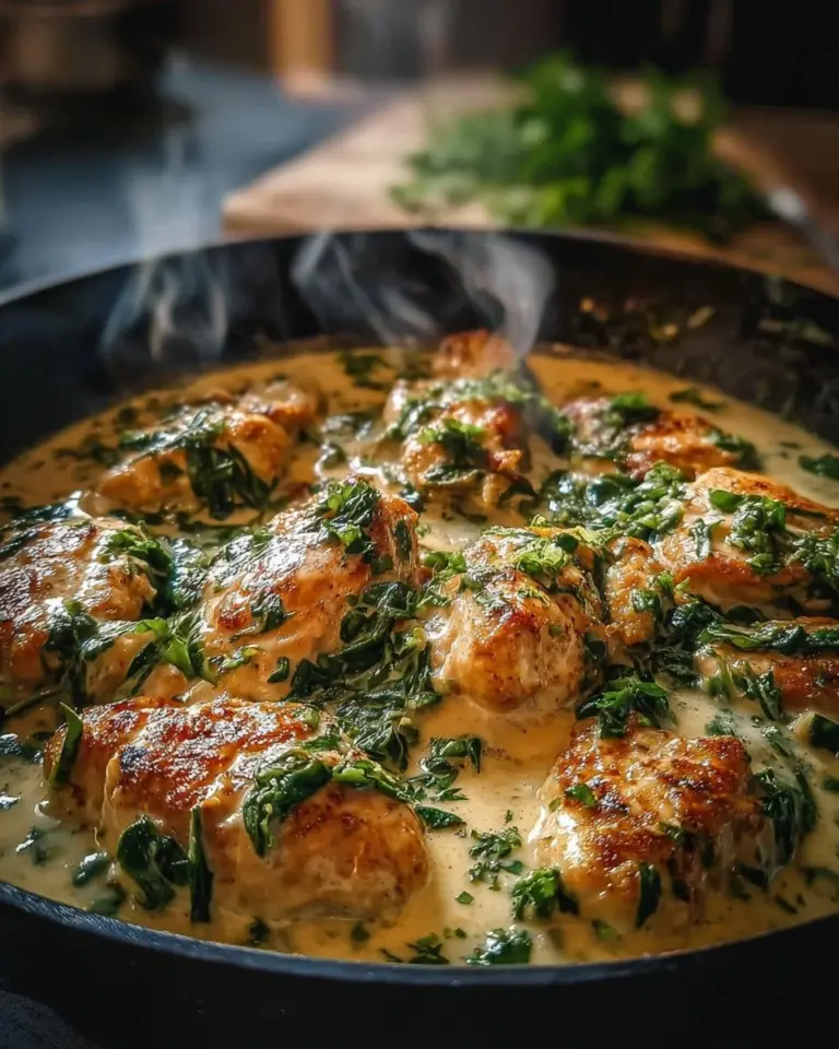 Plate of Chicken Florentine with spinach and creamy sauce