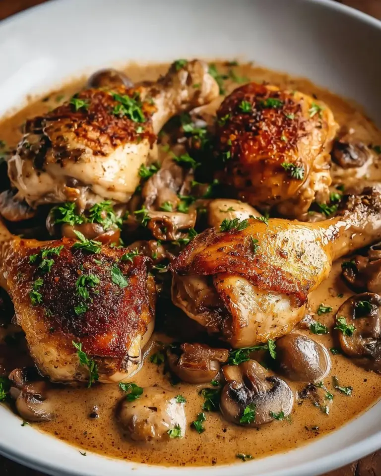 Delicious chicken fricassée served in a bowl with fresh herbs