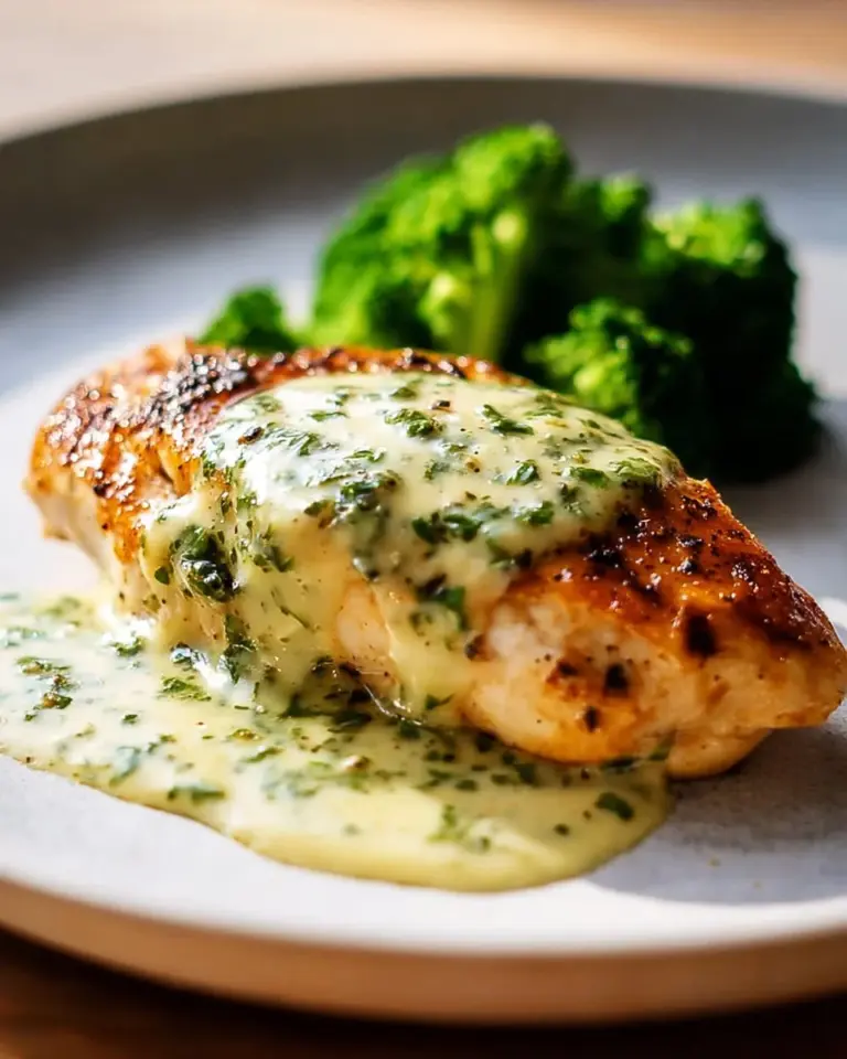 Delicious Chicken in Basil Cream Sauce served with fresh basil garnish