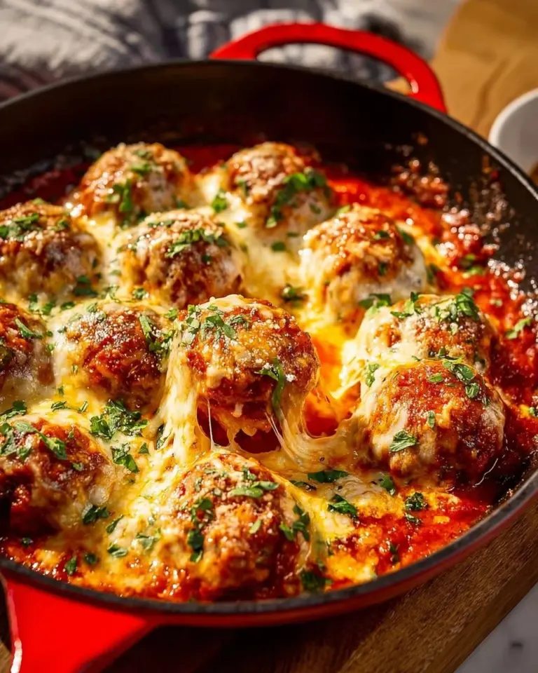 Delicious Chicken Parmesan Meatballs served with marinara sauce and cheese.