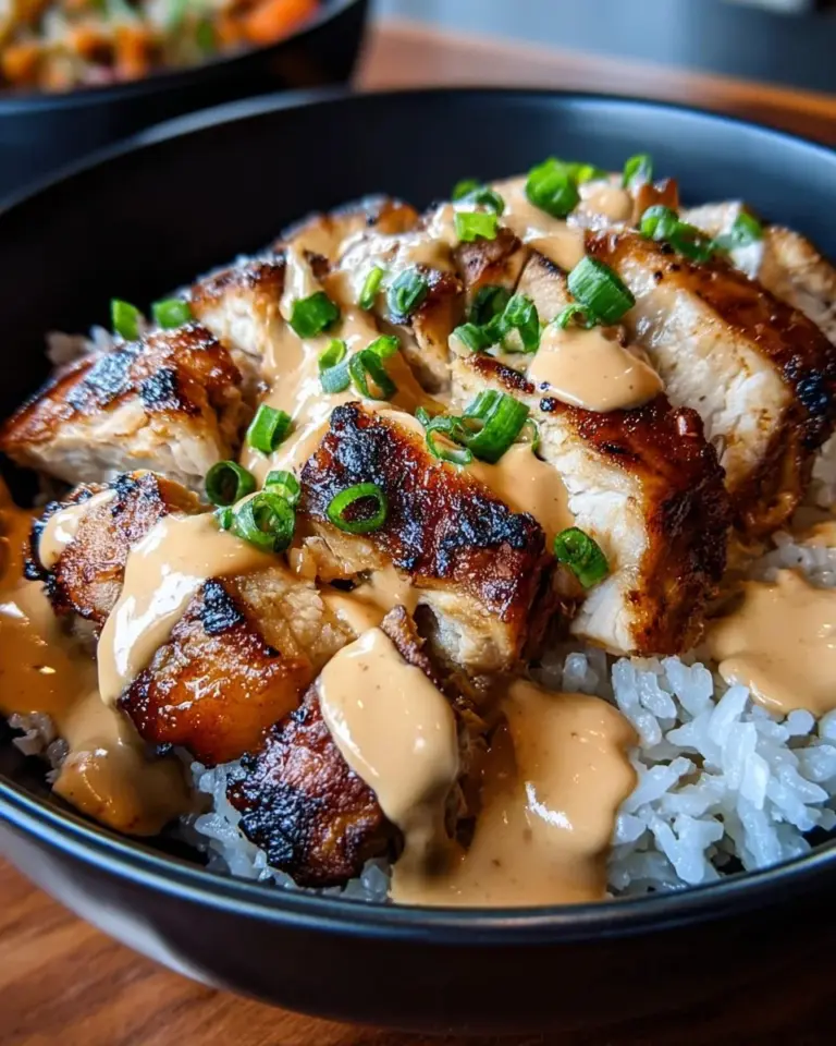Delicious chicken rice bowls with creamy garlic sauce