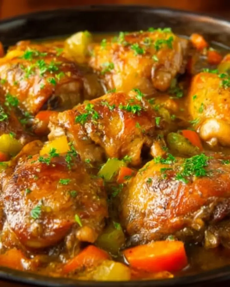 Delicious Chicken Thigh Osso Buco served with vegetables and sauce