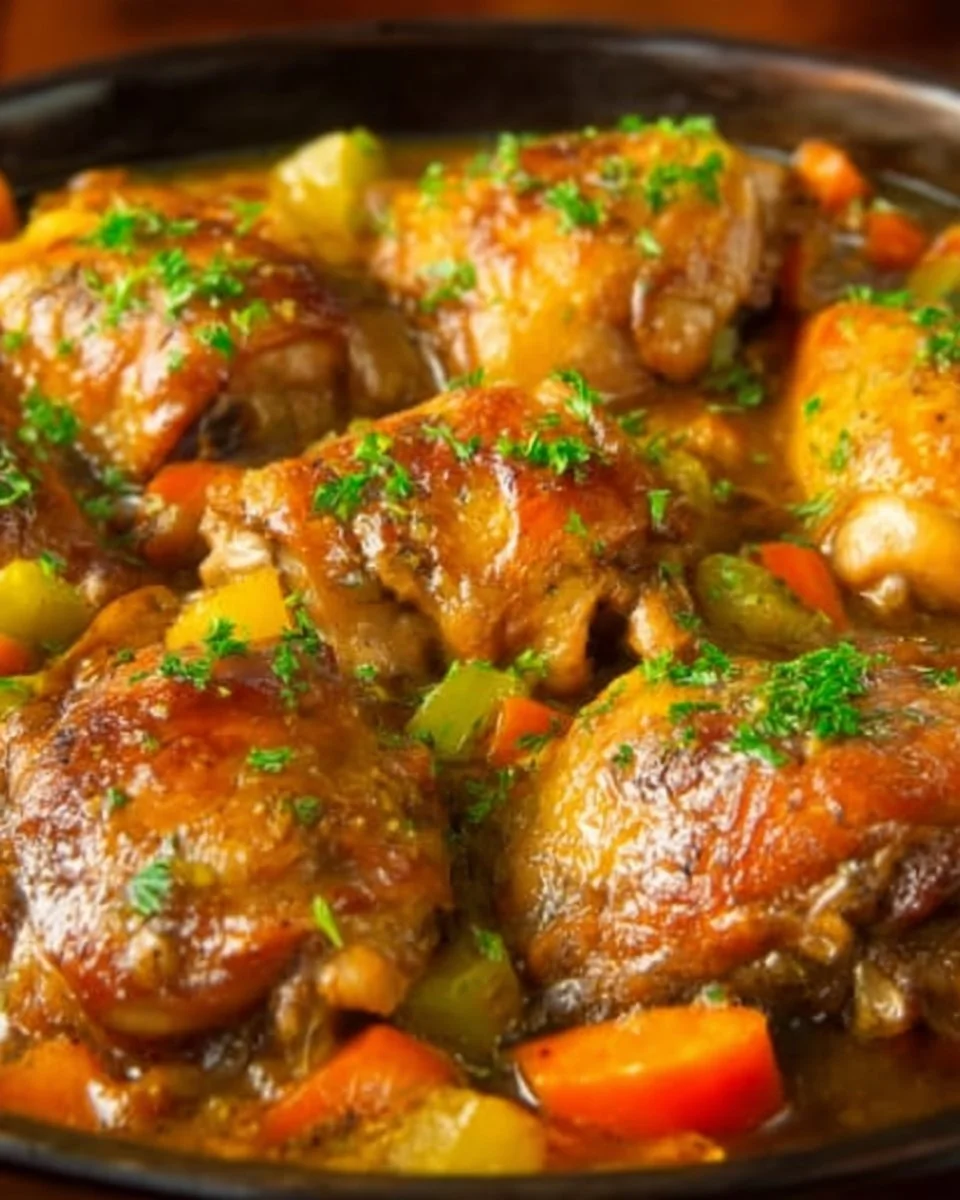 Delicious Chicken Thigh Osso Buco served with vegetables and sauce