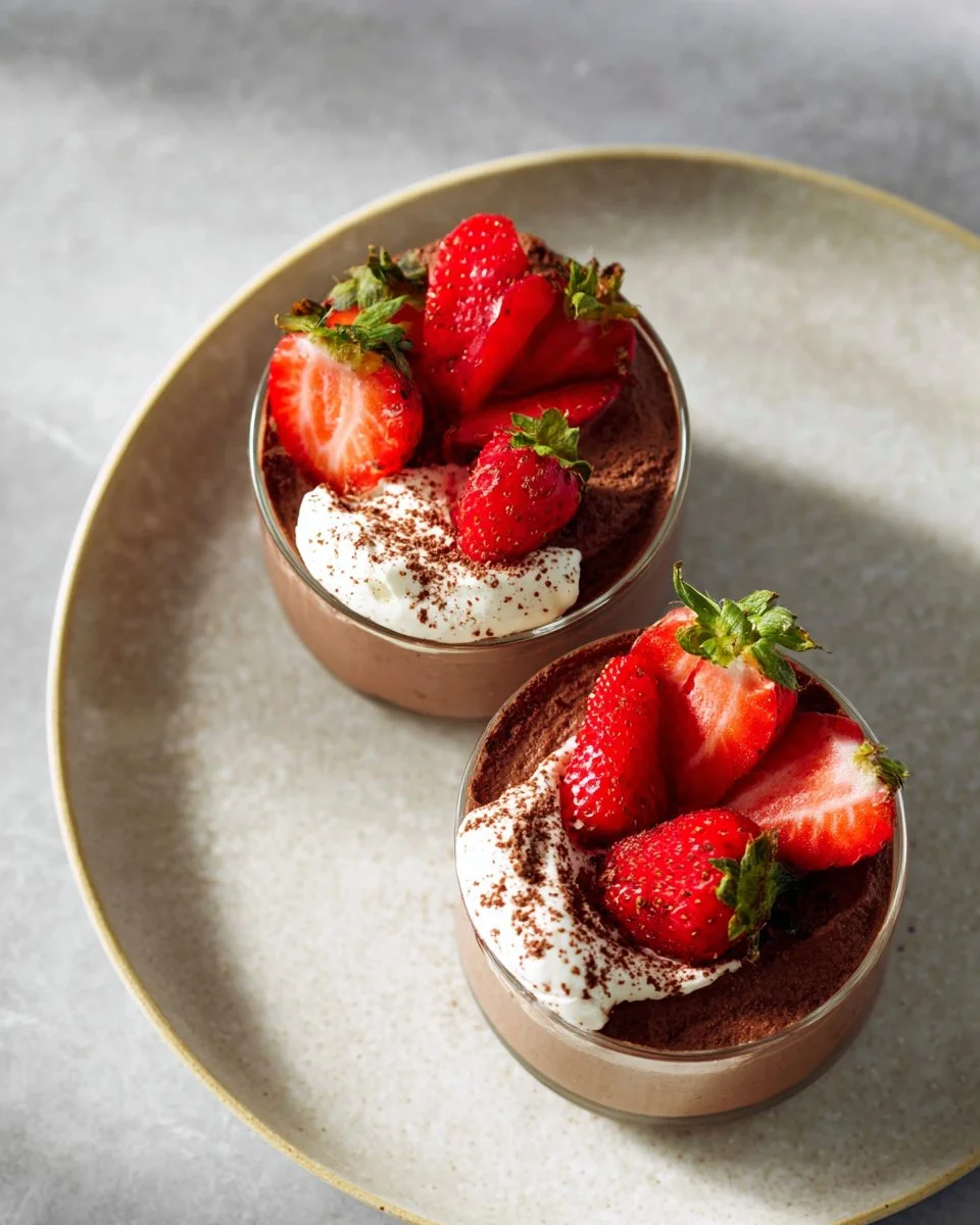 Delicious Chocolate Chia Mousse topped with fresh berries.