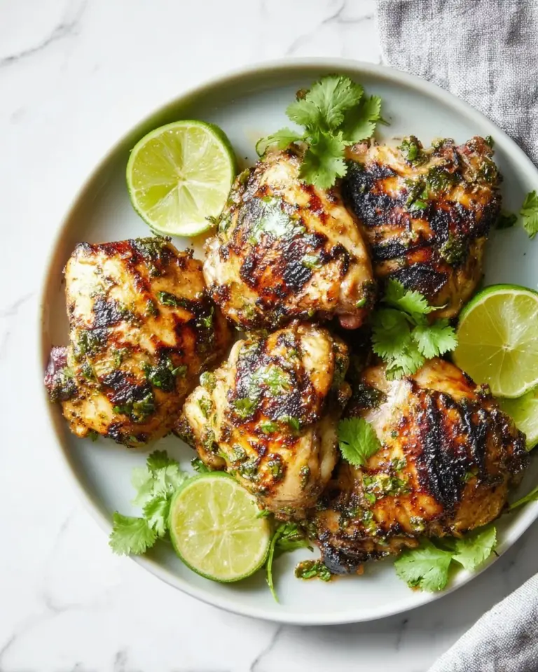 Delicious cilantro lime chicken thighs garnished with fresh cilantro