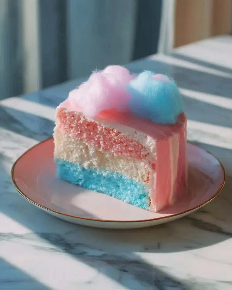 Delicious cotton candy cake decorated with pastel colors and fluffy frosting