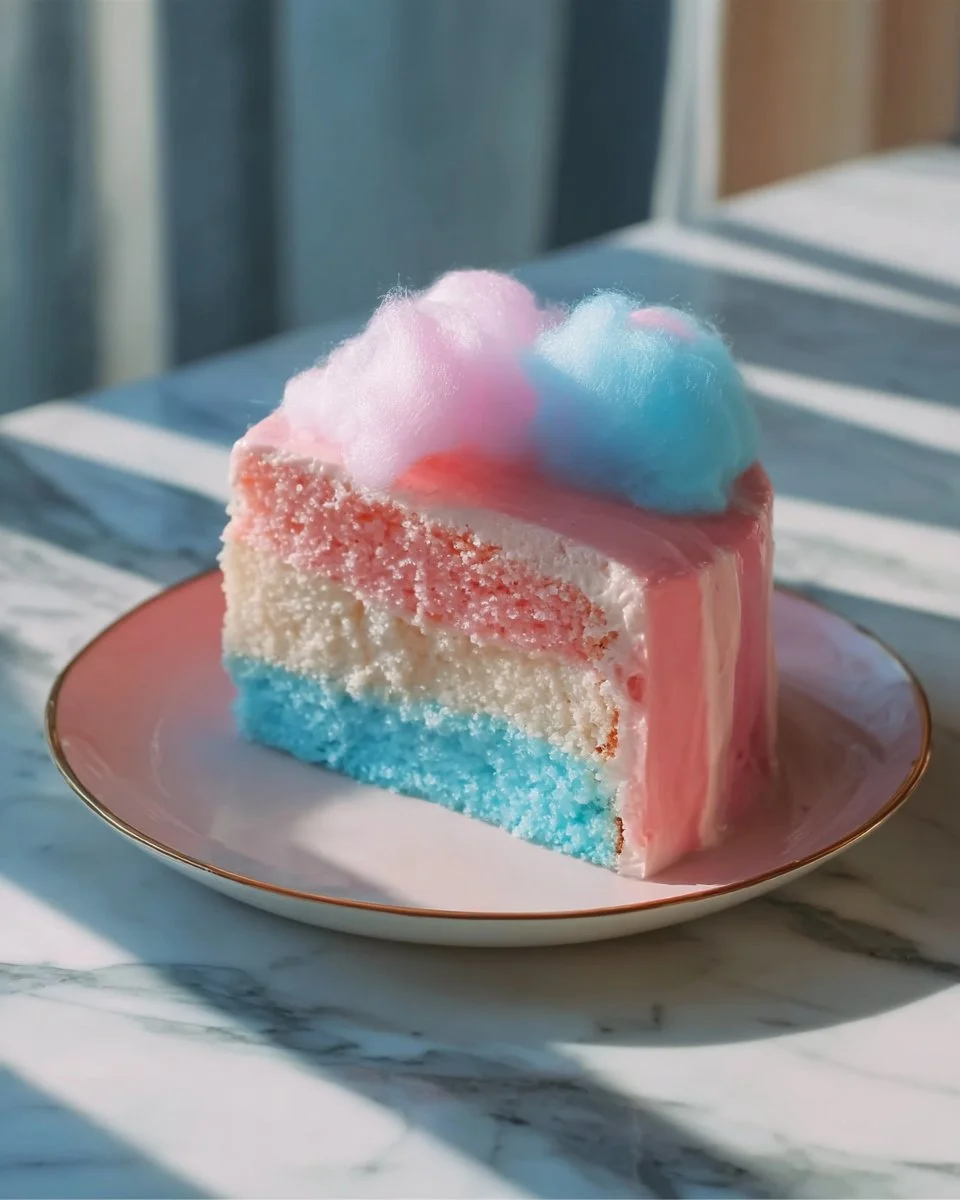 Delicious cotton candy cake decorated with pastel colors and fluffy frosting
