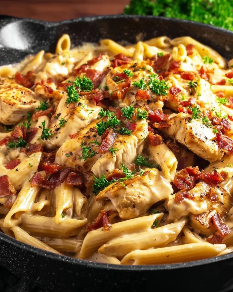 Creamy Crack Chicken Penne with herbs and spices served on a plate