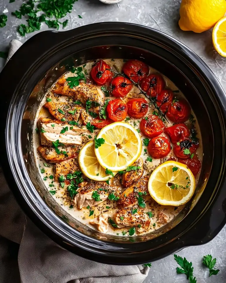 Crockpot Creamy Garlic Parmesan Chicken with fresh herbs and parmesan cheese