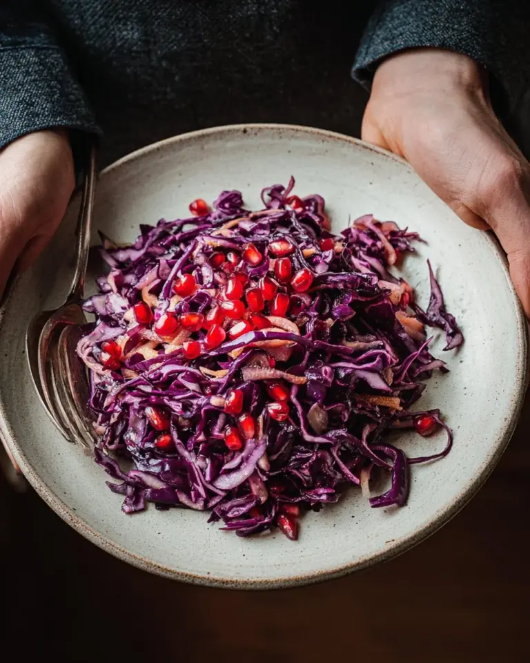Vibrant easy roasted red cabbage served on a plate.