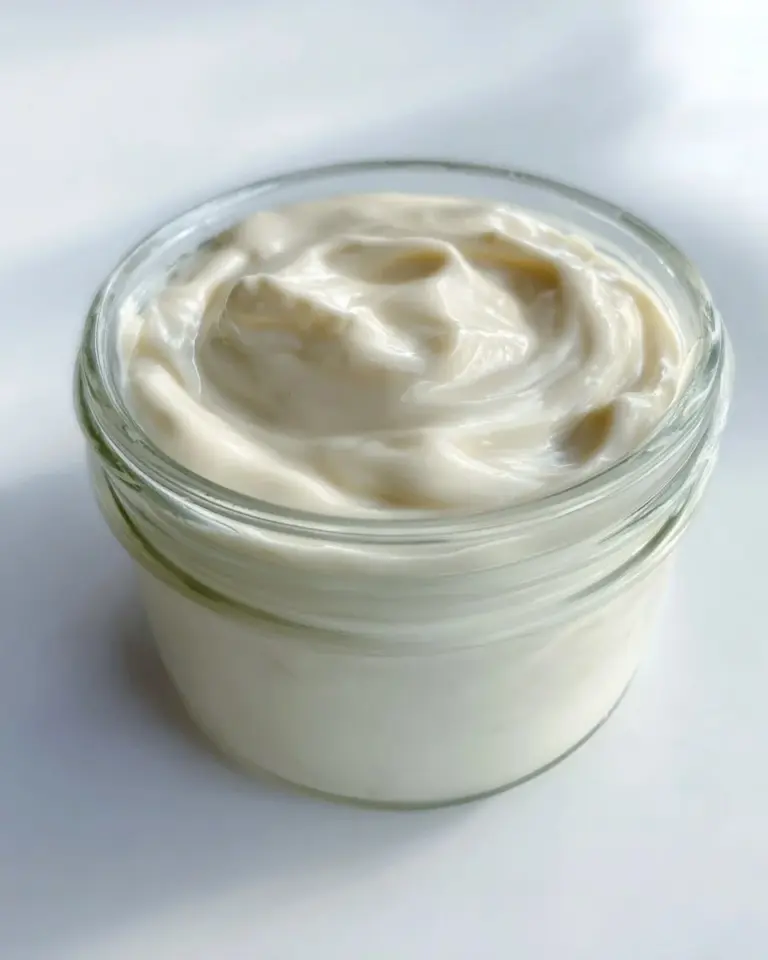 Homemade egg free mayo in a glass jar with fresh ingredients