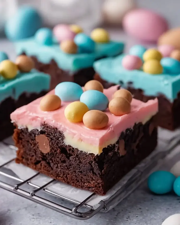 Delicious frosted Easter brownies decorated for spring celebrations