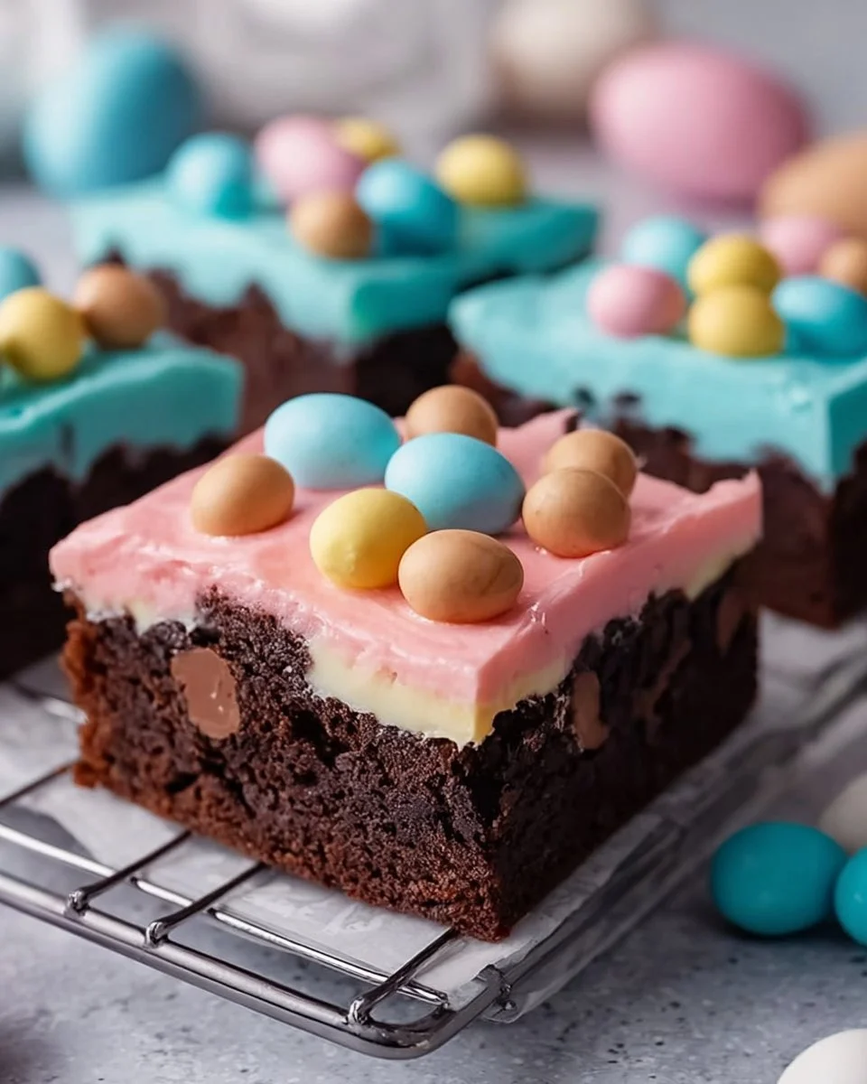 Delicious frosted Easter brownies decorated for spring celebrations