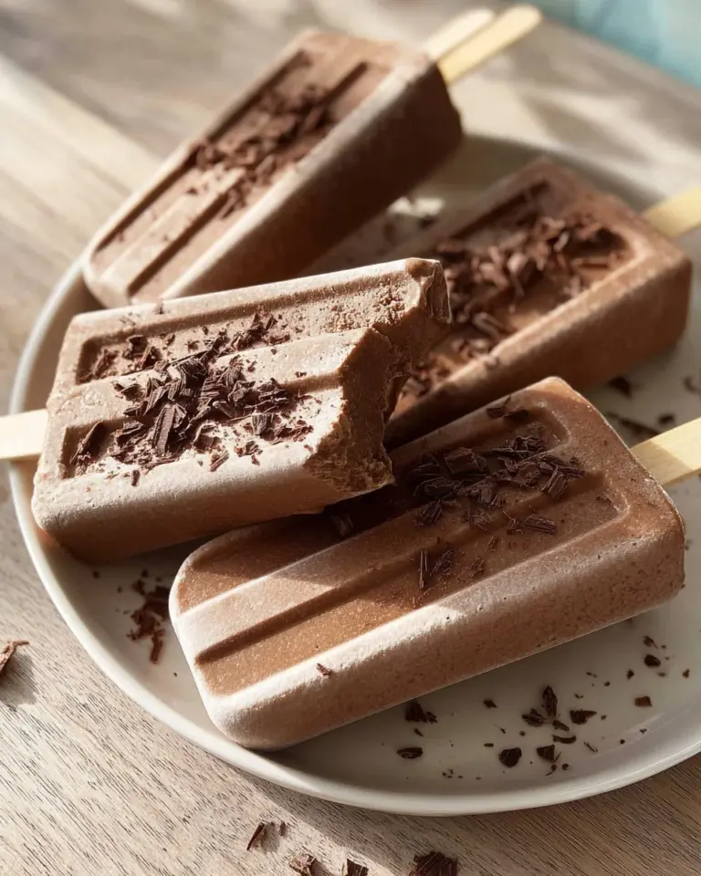 Delicious homemade fudgesicles ready to enjoy on a sunny day.