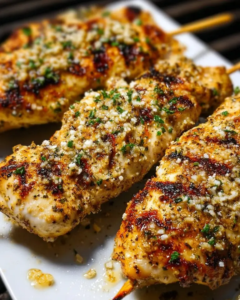 Garlic Parmesan Grilled Chicken on a platter garnished with herbs