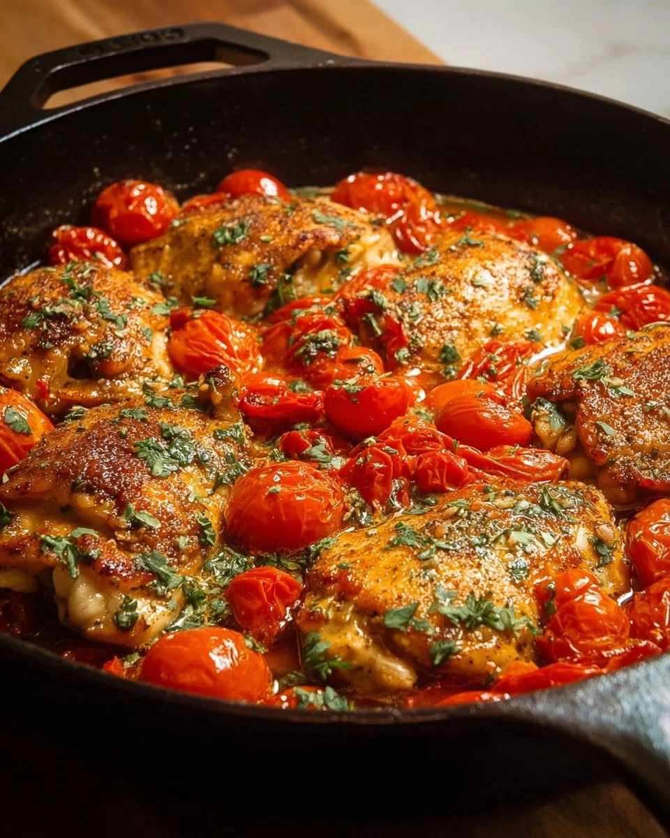 Healthy Chicken Pomodoro Skillet with fresh tomatoes and herbs