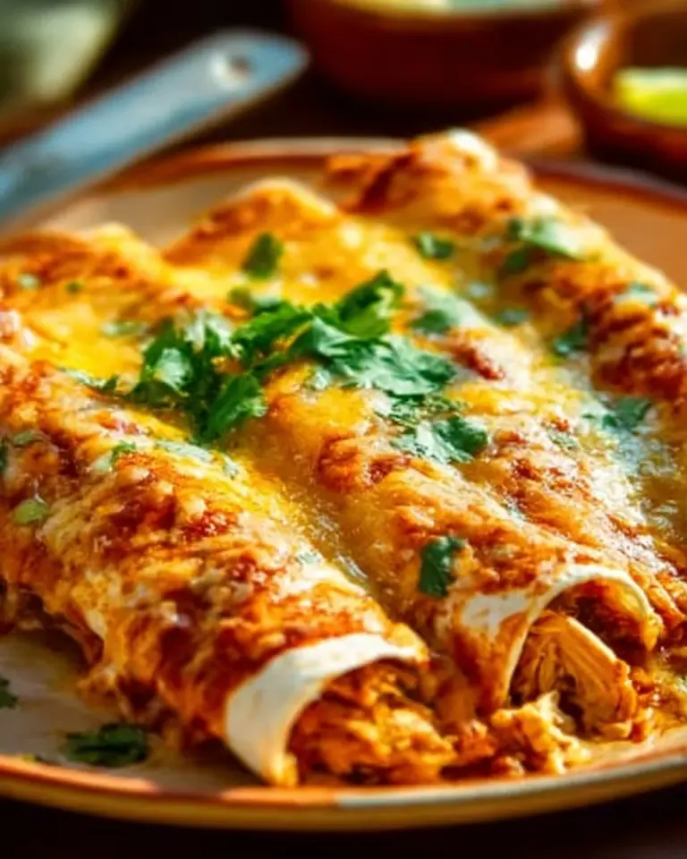 High protein creamy chilli chicken enchiladas topped with fresh ingredients