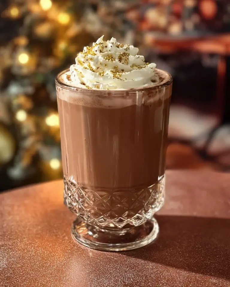 A steaming mug of homemade hot chocolate topped with whipped cream and chocolate shavings.