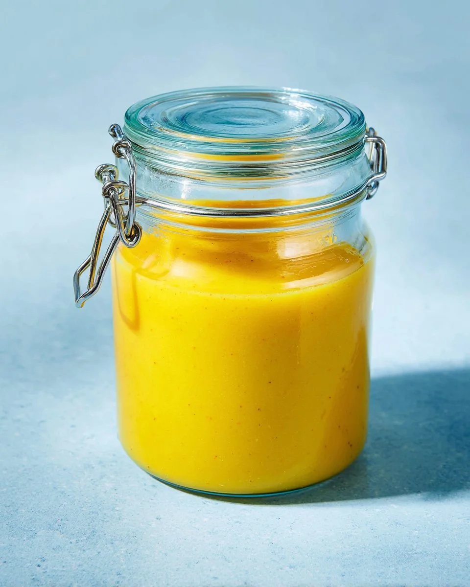 Delicious homemade honey mustard dressing in a glass jar