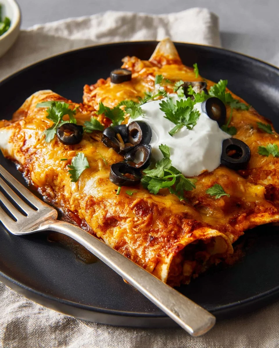 Delicious turkey enchilada casserole made with leftover turkey