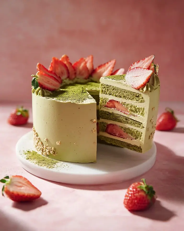 Delicious Matcha Strawberry Cake with vibrant strawberries and matcha flavor