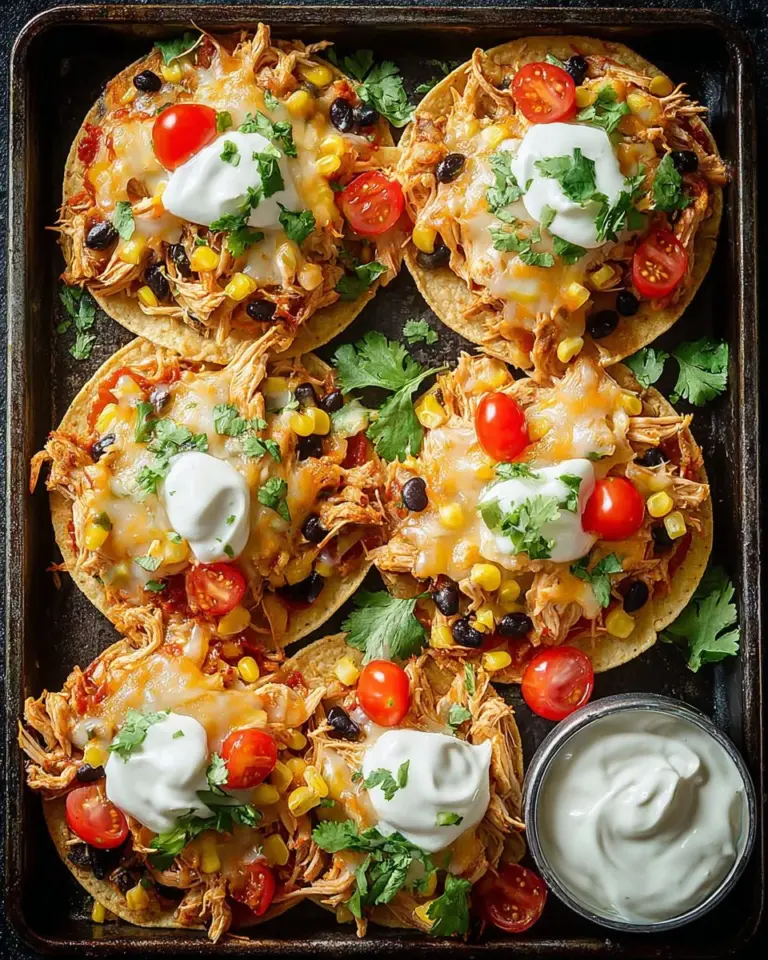 Mexican Rotisserie Chicken Tostadas topped with fresh veggies and salsa