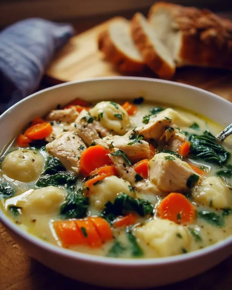 Bowl of Olive Garden Chicken Gnocchi Soup with chicken, gnocchi, and creamy broth.