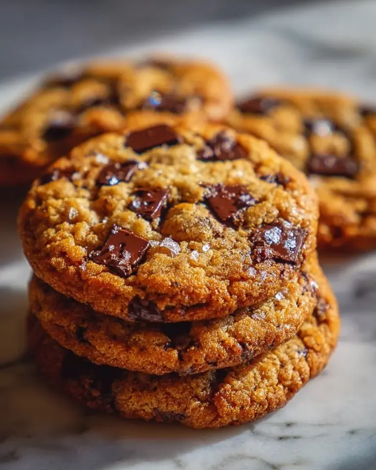 Peanut butter oatmeal chocolate chip cookies on a rustic wooden table