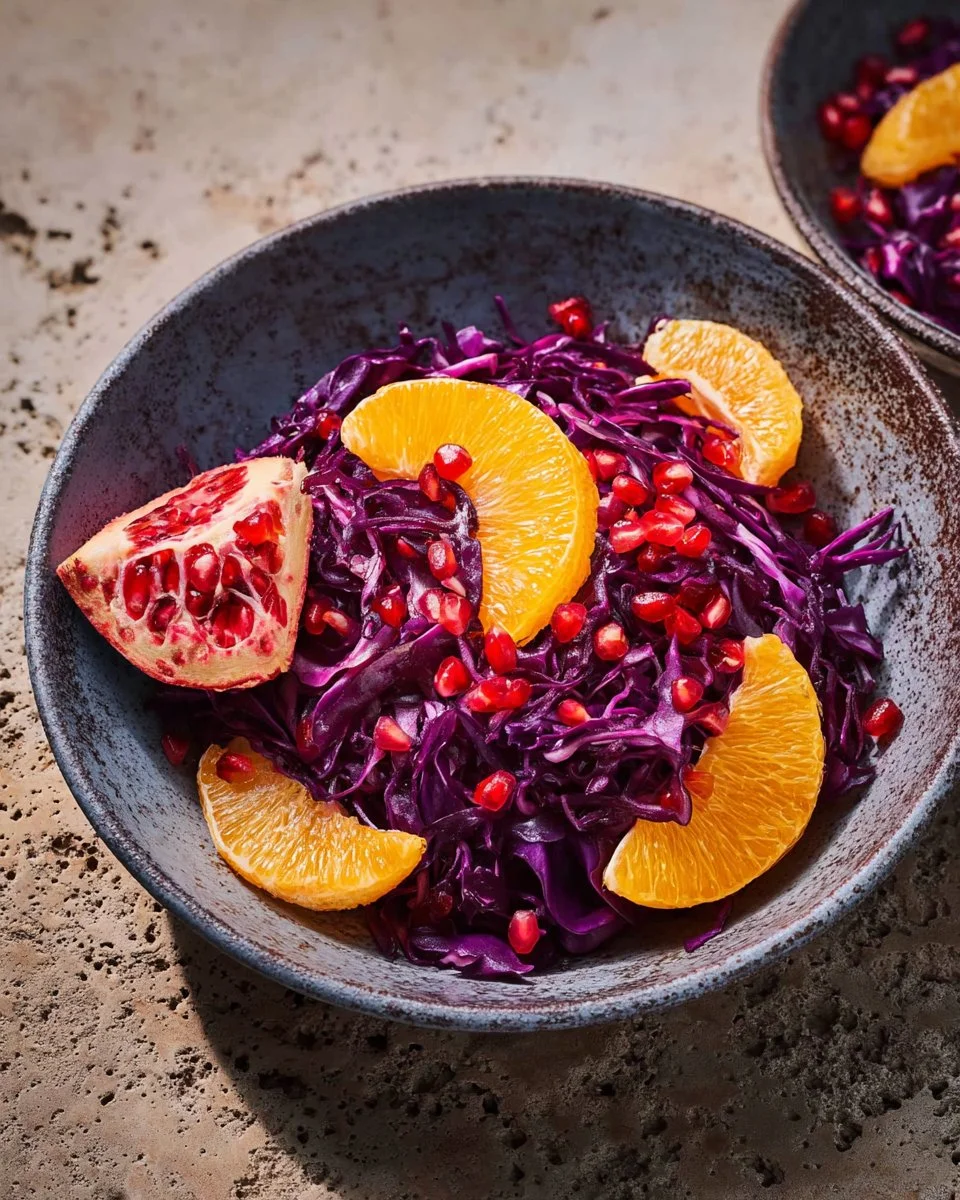 Colorful Red Cabbage Orange Salad with vibrant vegetables and dressing