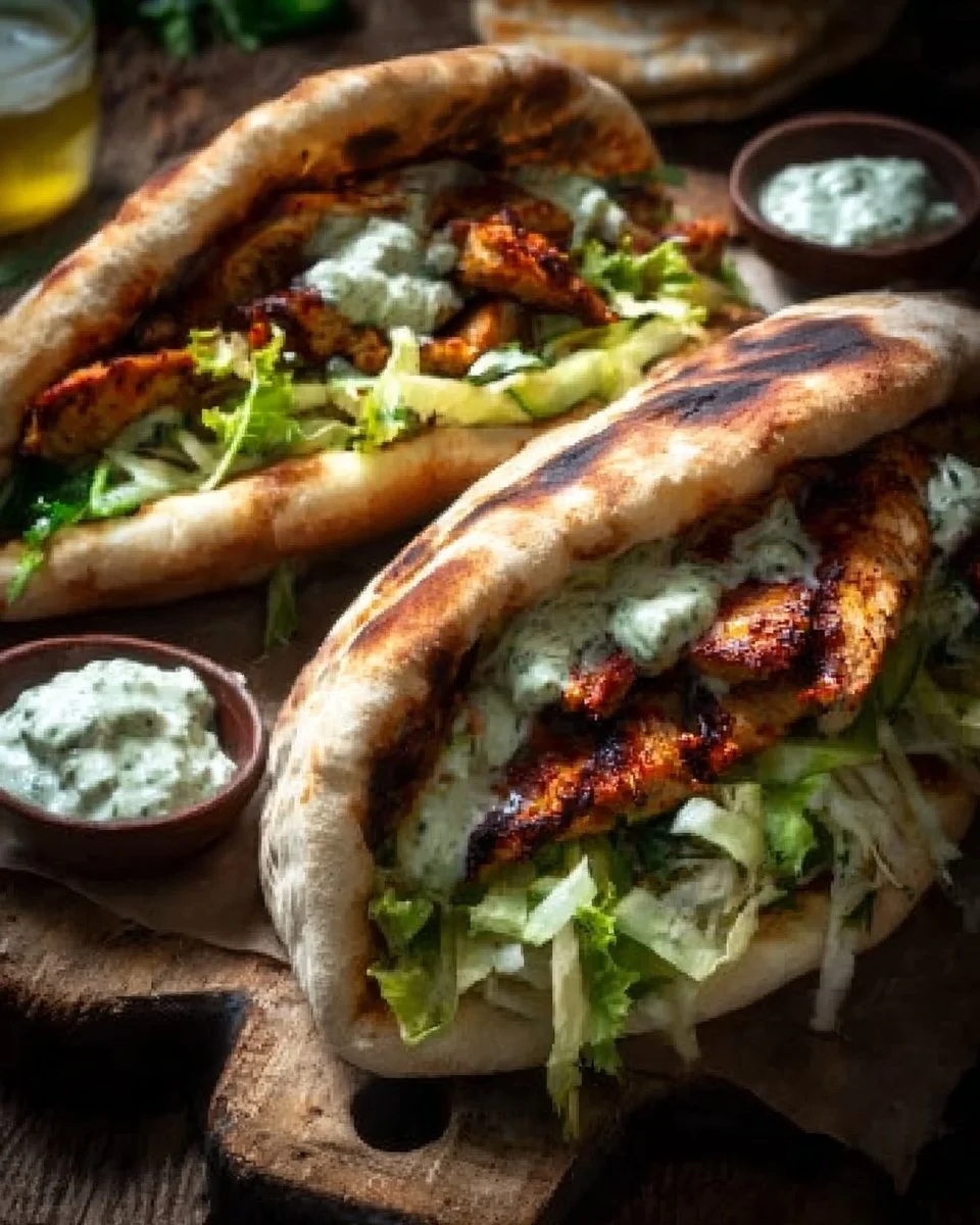 Sheet Pan Chicken Pitas topped with Herby Ranch dressing and fresh ingredients.