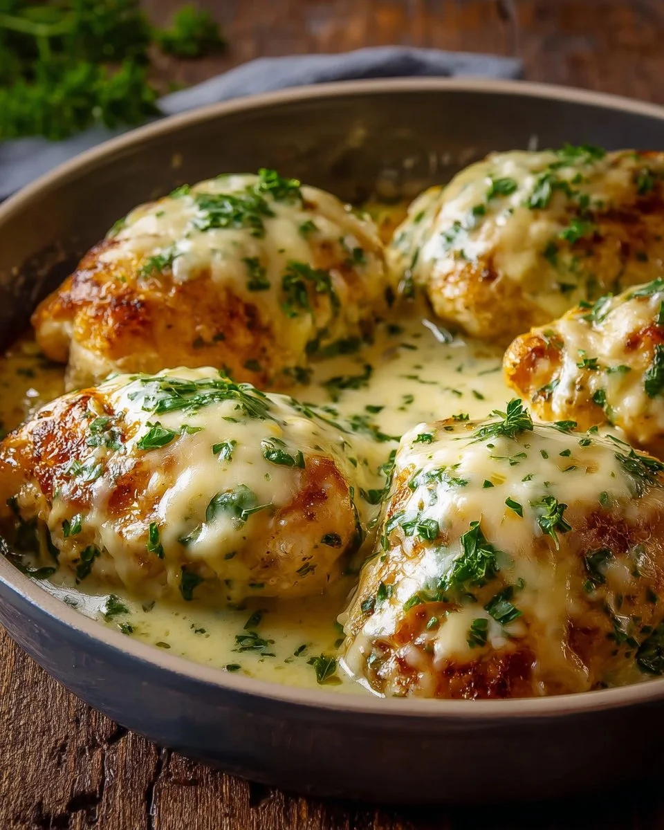 Creamy and delicious sour cream chicken served with herbs on a plate