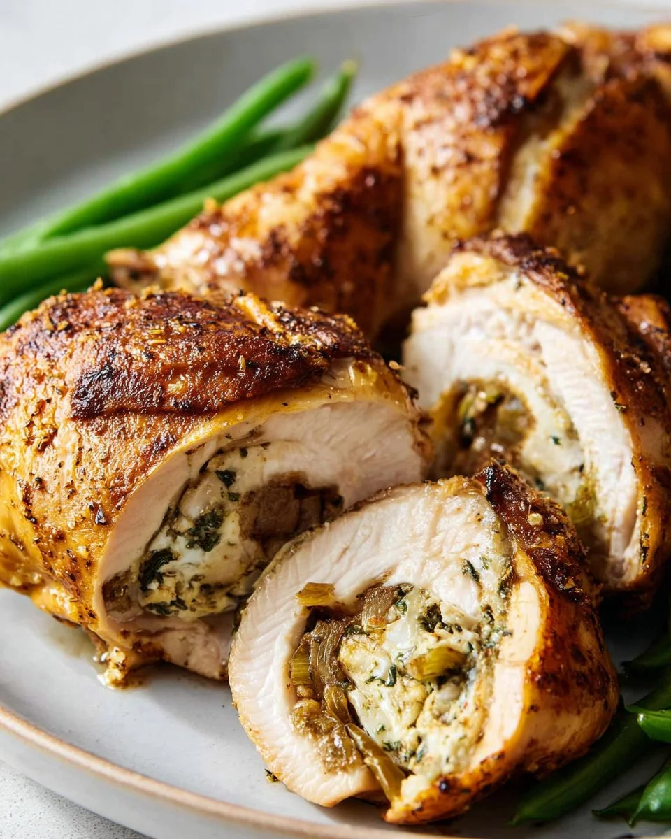 Stuffed chicken breasts with savory stuffing ready to be served