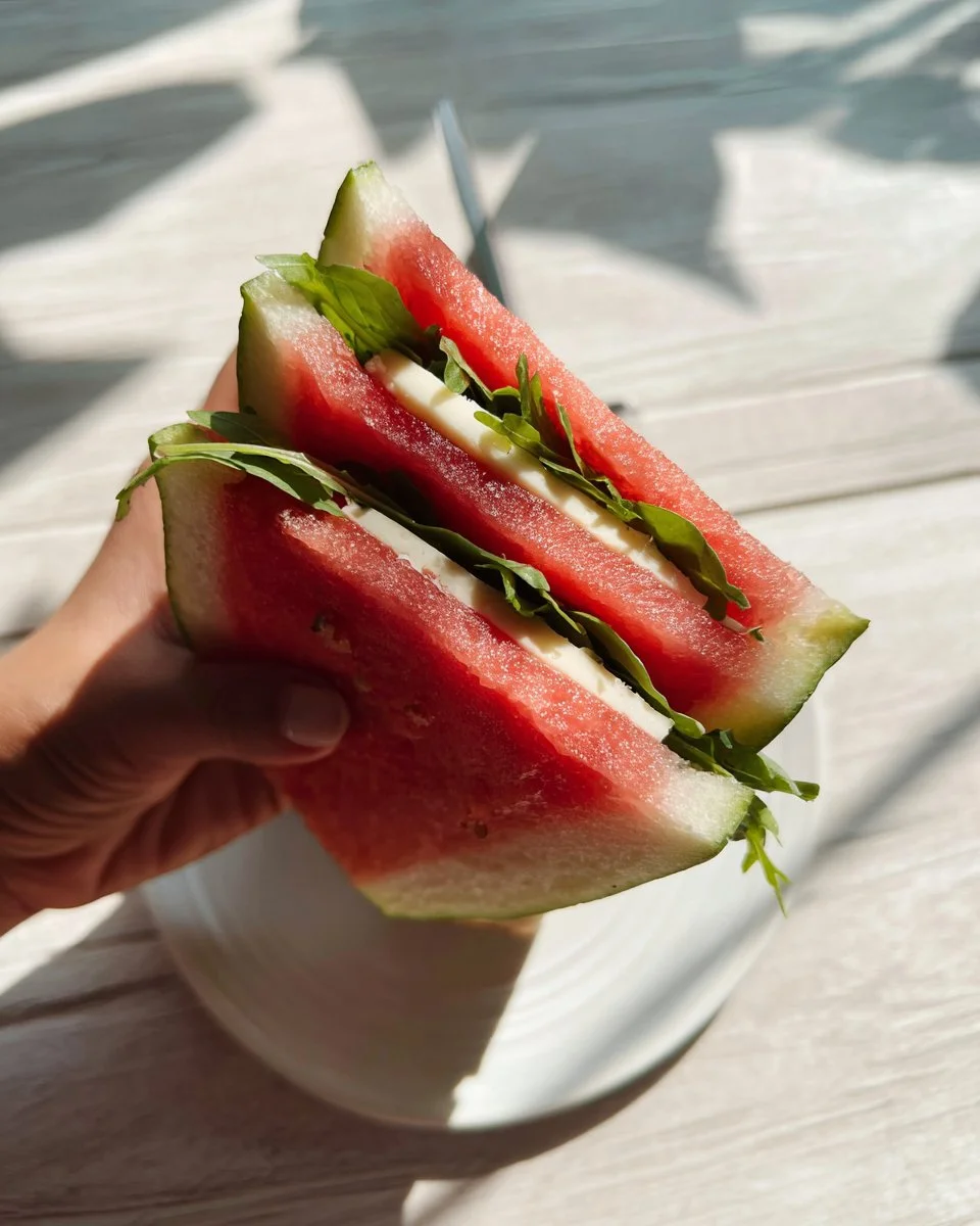 Viral watermelon sandwich with vibrant colors and fresh ingredients