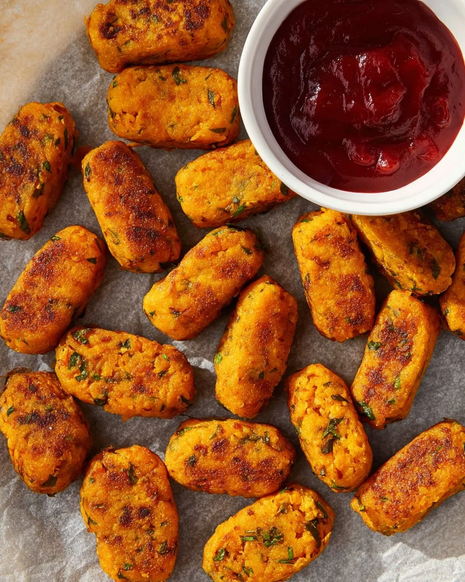 Baked sweet potato zucchini tots served on a plate, perfect for healthy snacking.
