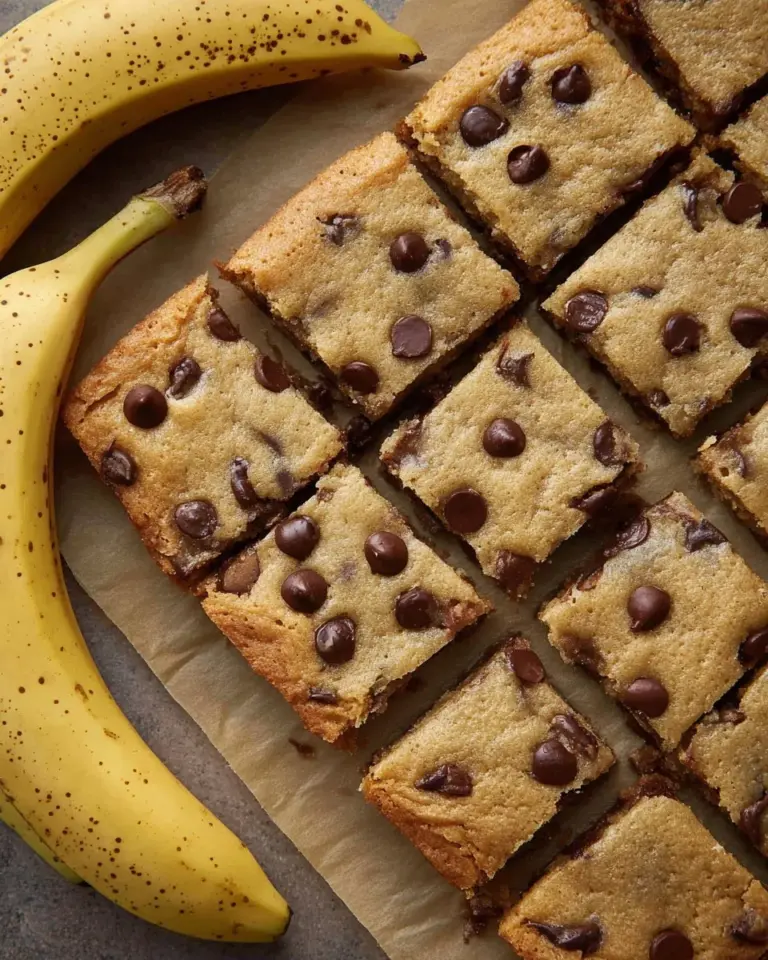 Deliciously baked Banana Chocolate Chip Bars with chocolate chunks