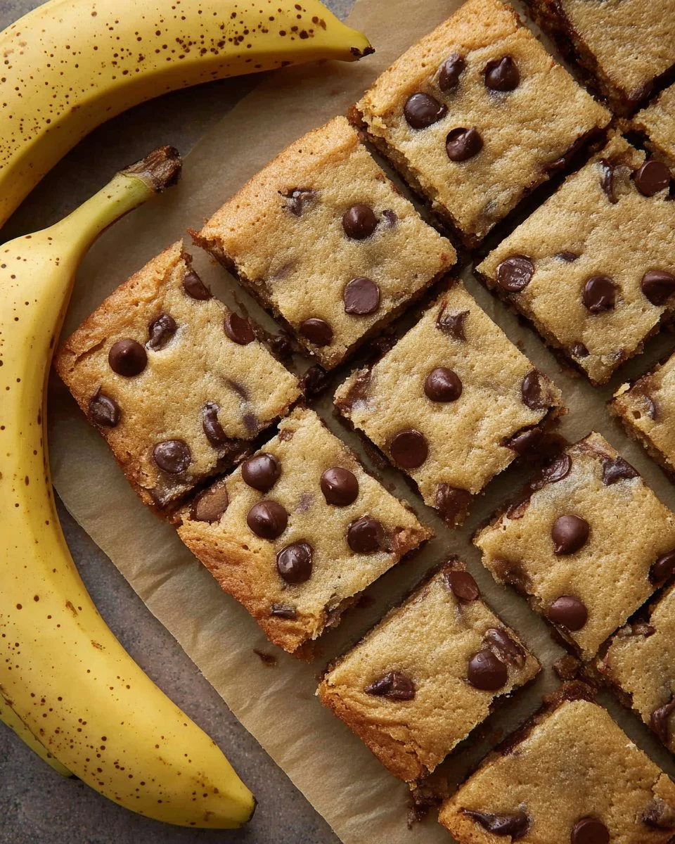Deliciously baked Banana Chocolate Chip Bars with chocolate chunks