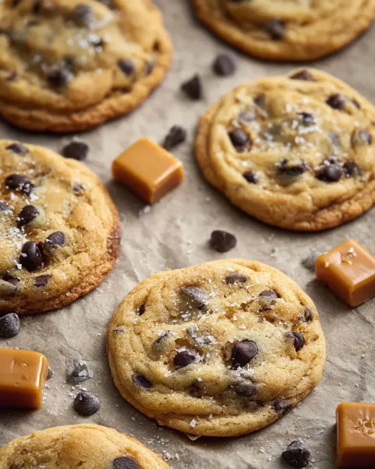 Caramel stuffed chocolate chip cookies ready to be enjoyed