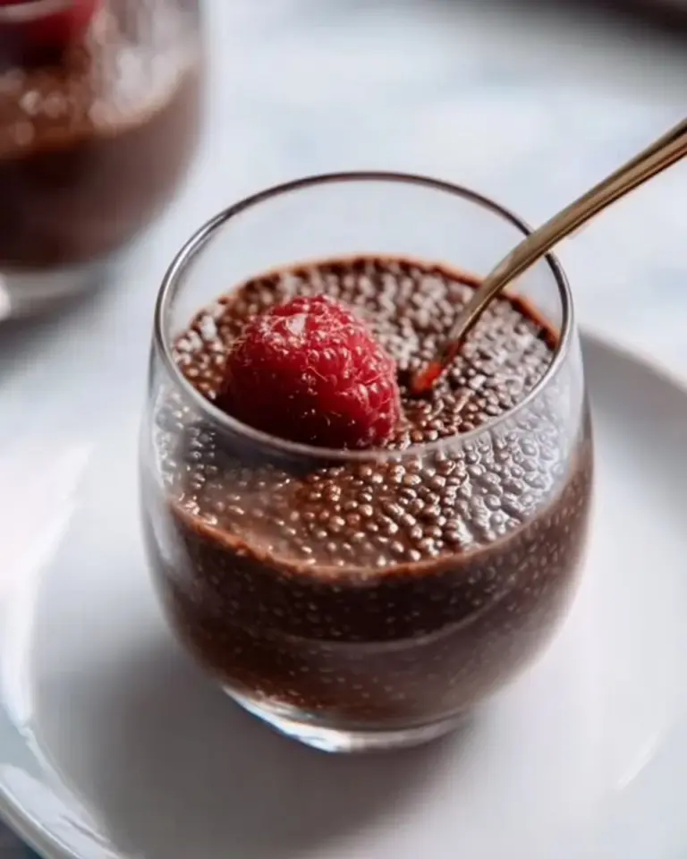 Delicious and healthy chocolate chia pudding in a bowl with toppings