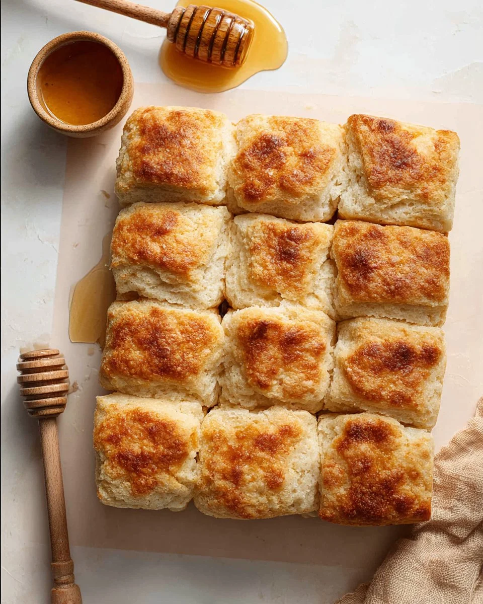 Freshly baked Cinnamon Honey Butter Swim Biscuits on a rustic table.